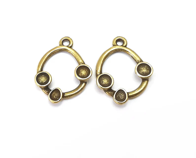 Drop Charms Blank Resin Bezel Mounting Cabochon Base Setting Antique Bronze Plated Charms (3.5mm - 3mm Blanks) G27847