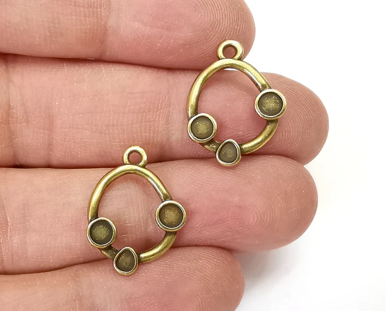 Drop Charms Blank Resin Bezel Mounting Cabochon Base Setting Antique Bronze Plated Charms (3.5mm - 3mm Blanks) G27847
