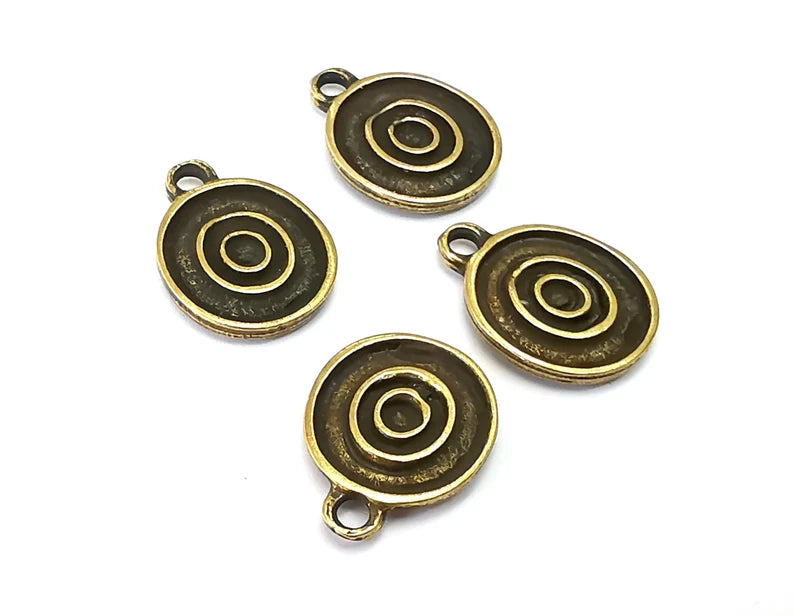 Ethnic Circle Disc Charm Antique Bronze Plated Charm (18x14mm) G27848