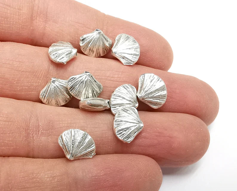 Scallop Sea Shell (Double Sided) Silver Rondelle Beads Antique Silver Plated Beads (11x9mm) G27708