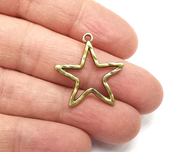 Star Hammered Charms Antique Bronze Plated Charm (27x25mm) G27714
