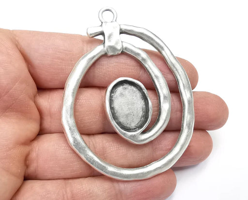 Swirl Hammered Silver Pendant Base Bezel Setting Blank Antique Silver Plated Pendant 70x54mm (20x15mm blank) G27717