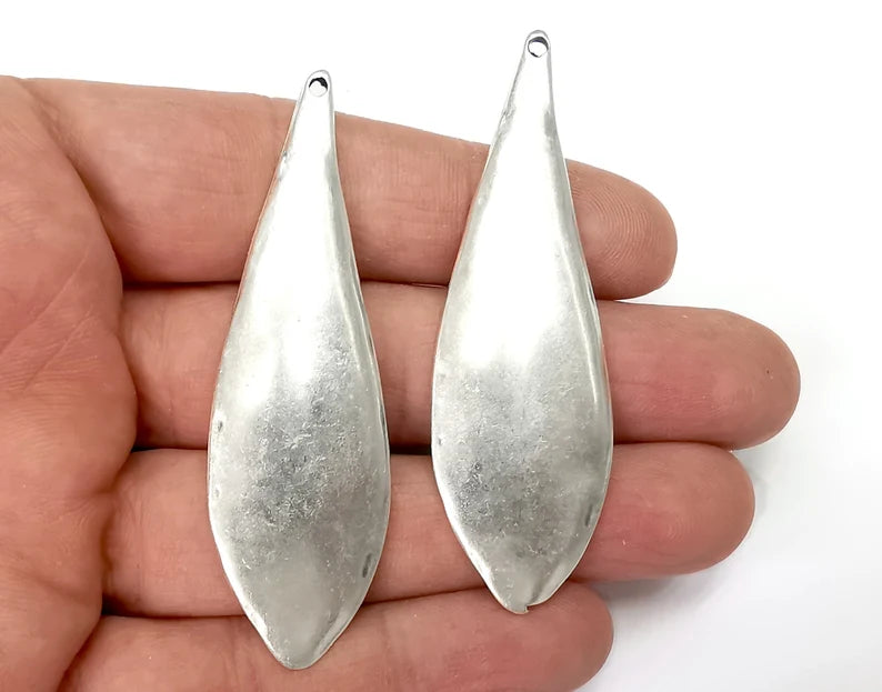 Drop Leaf Charms Pendant Antique Silver Plated Charms (70x22mm) G27854