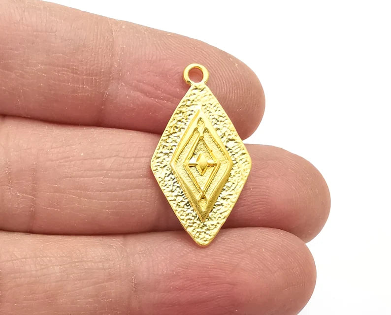 Ethnic Rhombus Gold charm Gold plated charms (29x16mm) G27723