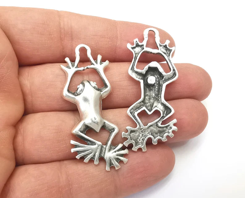 Frog Charms, Dangle Earring, DIY Charms, Antique Silver Plated Pendant (50x20mm) G27861