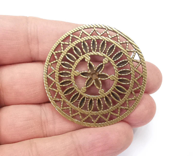 Flower Round Pendant Antique Bronze Plated Pendant (46mm) G27869