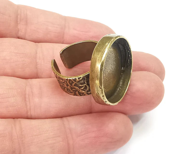 Round Ring Blank Setting Cabochon Base inlay Ring Back Mounting Adjustable Ring Base Bezel (22mm blank)Antique Bronze Plated G27870