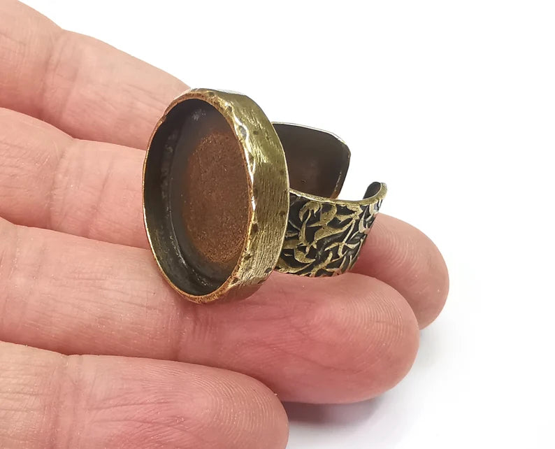Round Ring Blank Setting Cabochon Base inlay Ring Back Mounting Adjustable Ring Base Bezel (22mm blank)Antique Bronze Plated G27870