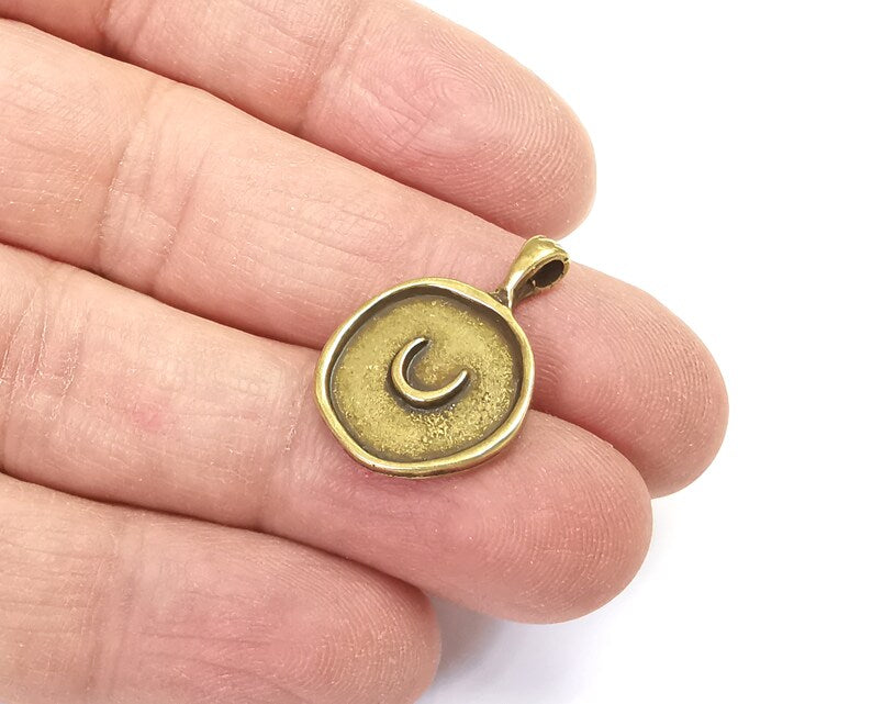 Crescent Moon Round Charms Antique Bronze Plated Charm (24x17mm) G27741
