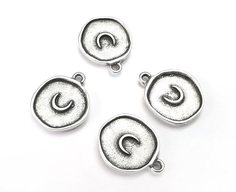 Crescent Moon Round Charms Antique Silver Plated Charm (24x17mm) G27742