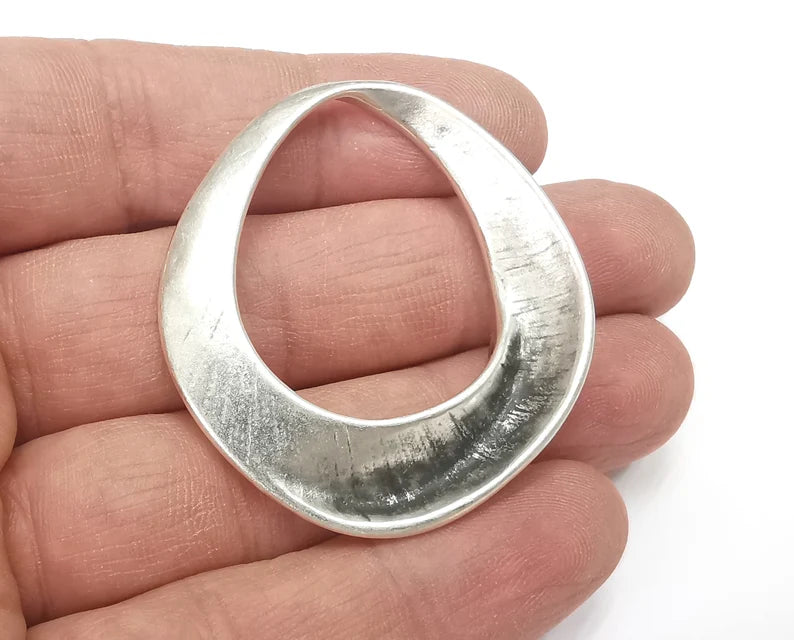 Curved Pendant Charms Antique Silver Plated Charms (48x43mm) G27877