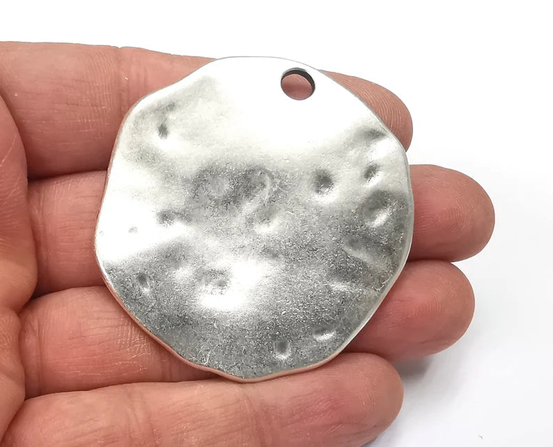 Organic Disc Pendant Antique Silver Plated Pendant (53mm) G27881