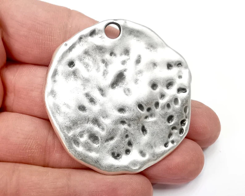 Organic Disc Pendant Antique Silver Plated Pendant (53mm) G27881