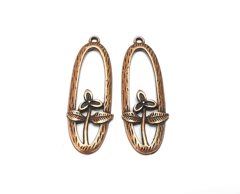Flower Leaf Charms Antique Copper Plated Charms (41x14mm) G27743