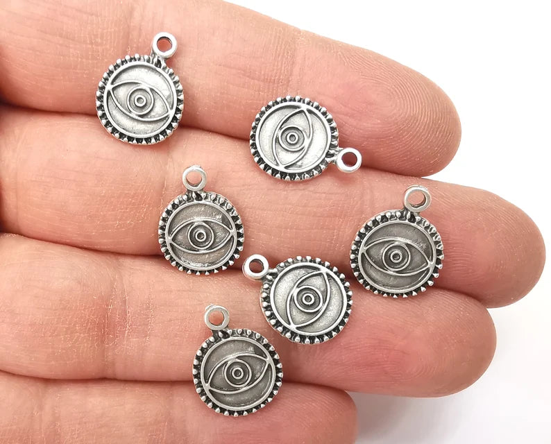 Silver Round Eye Charms Antique Silver Plated Charms (16x12mm) G27748