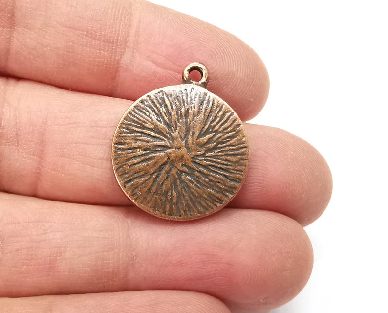 Mountain Landscape Pine Tree Crescent Moon Round Charms Pendant Antique Copper Plated Charms (26x22mm) G27750