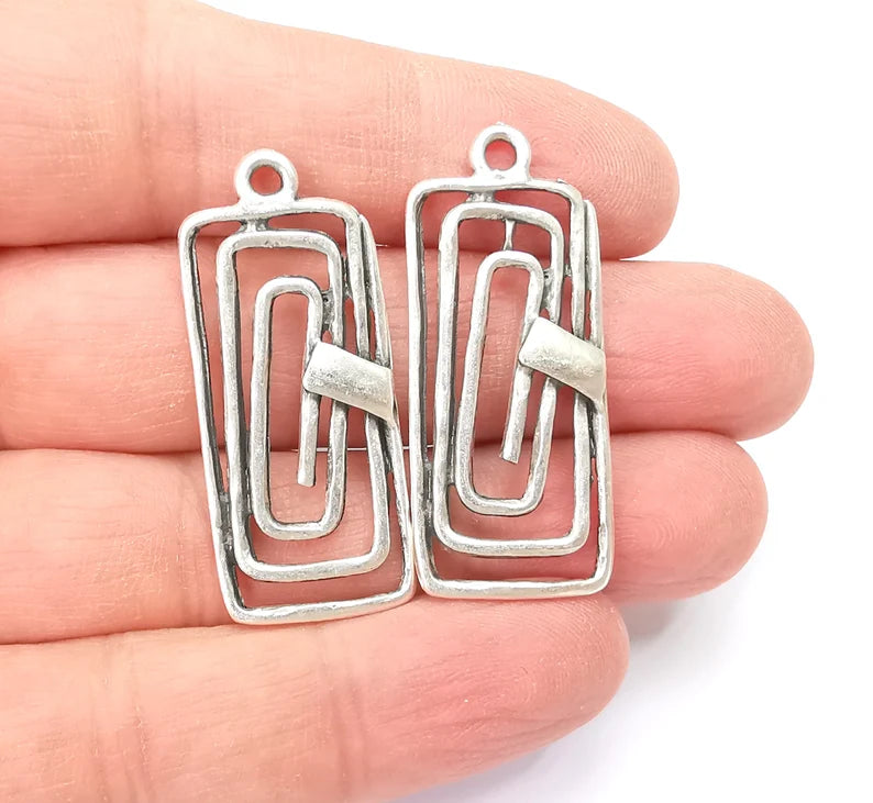 Rectangle Spiral Charms Antique Silver Plated Charms (41x17mm) G27888