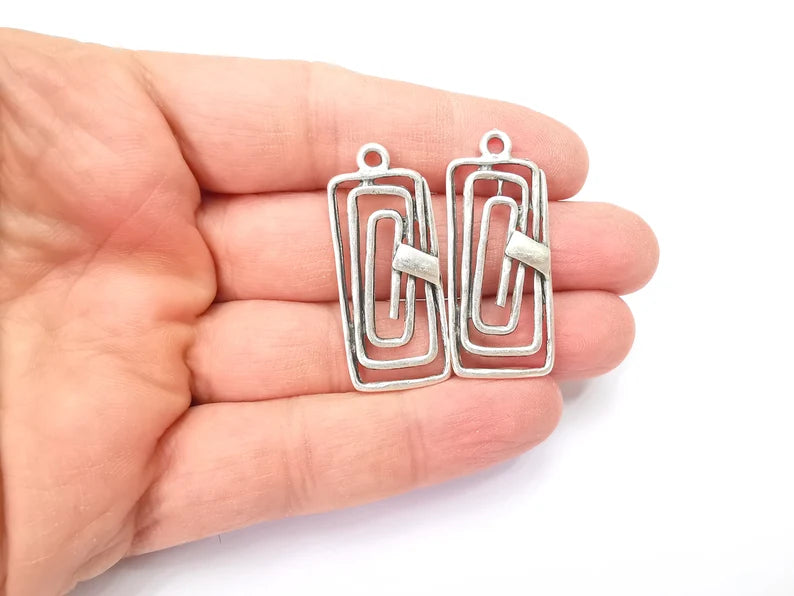 Rectangle Spiral Charms Antique Silver Plated Charms (41x17mm) G27888