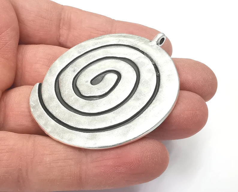 Swirl Spirals Pendant Antique Silver Plated Pendant (61x51mm) G27893