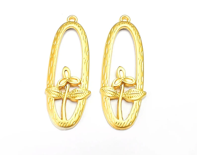 Oval Flower Charms Gold Plated Charms (41x14mm) G27759