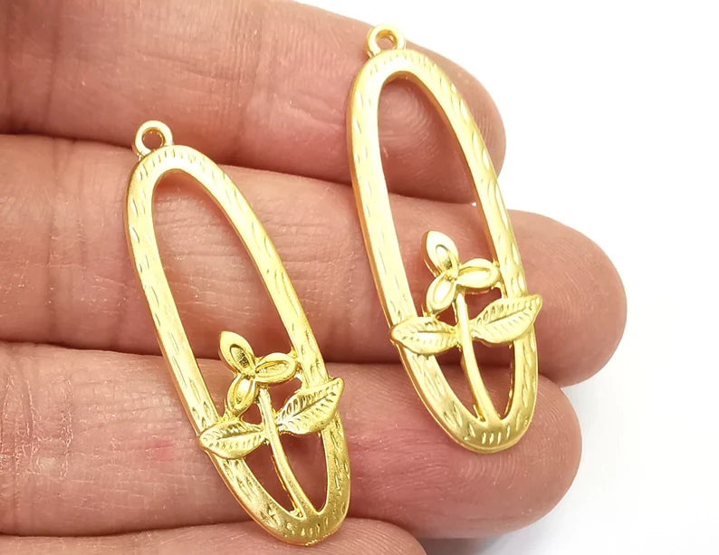 Oval Flower Charms Gold Plated Charms (41x14mm) G27759