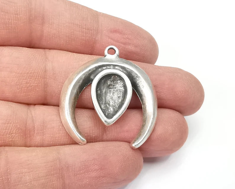 Crescent Seed Charms Pendant Antique Silver Plated Charms (34x31mm) (14x10mm) G27899