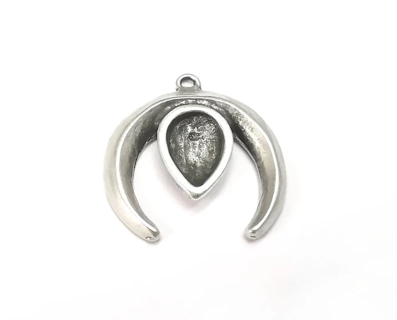 Crescent Seed Charms Pendant Antique Silver Plated Charms (34x31mm) (14x10mm) G27899