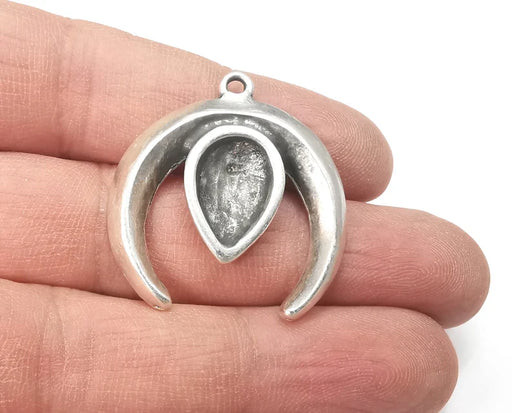 Crescent Seed Charms Pendant Antique Silver Plated Charms (34x31mm) (14x10mm) G27899