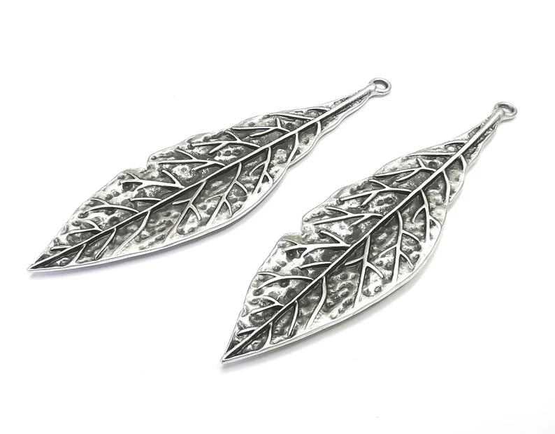 Leaf Pendant Antique Silver Plated Pendants (90x26mm) G27907