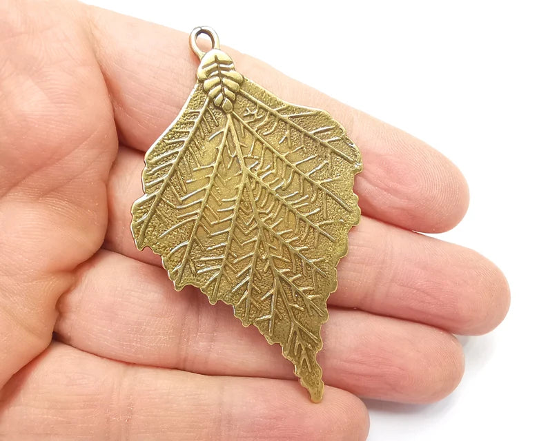 Leaf Charms Pendant (Double Sided) Antique Bronze Plated Charms (70x44mm) G27765