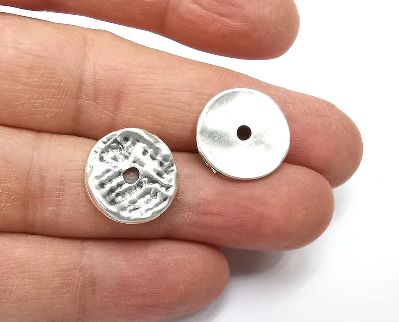 Hammered Circle Wavy Disc Charms Antique silver plated Findings (17 mm) G27918