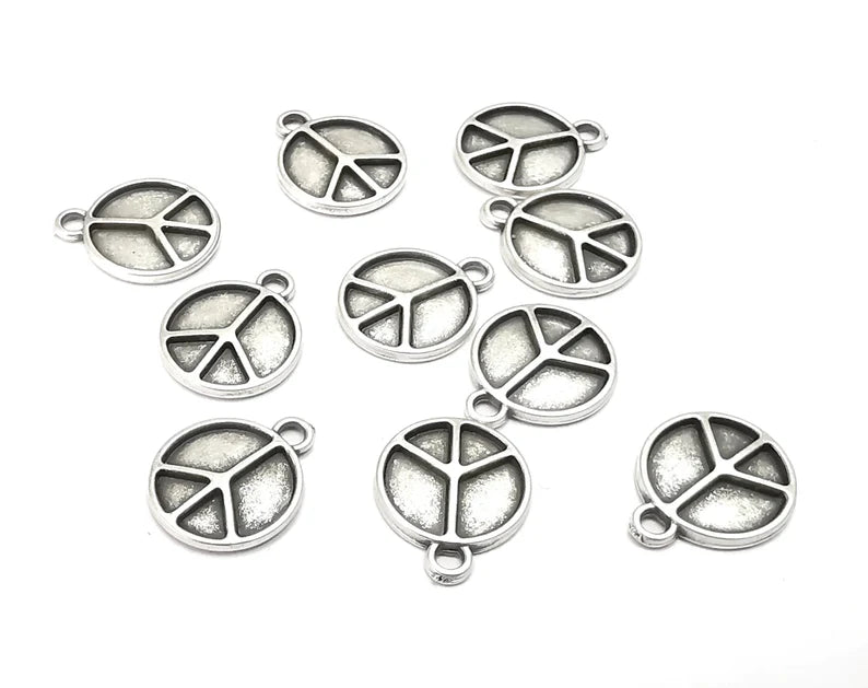 Peace Round Disc Charms Antique Silver Plated Charms (14x12mm) G27776