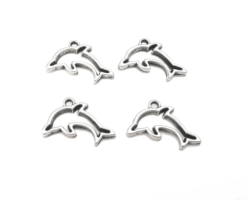 Dolphin Charms Antique Silver Plated Charm (21x16mm) G27778