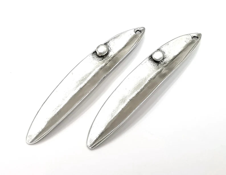 Leaf Dangle Charms, Antique Silver Plated Dew grain Charms (57x12mm) G27922