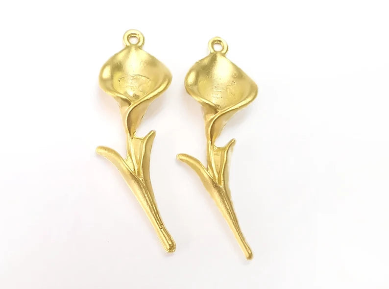 Calla Lily Flower Charms Matte Gold Plated Charm (38x12mm) G27792