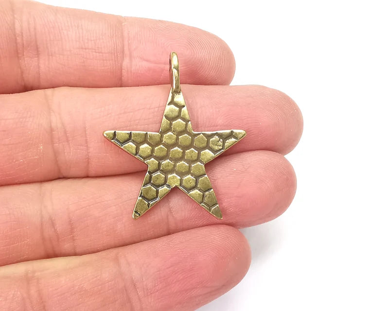 Star Textured Charms Antique Bronze Plated Charm (35x30mm) G27932