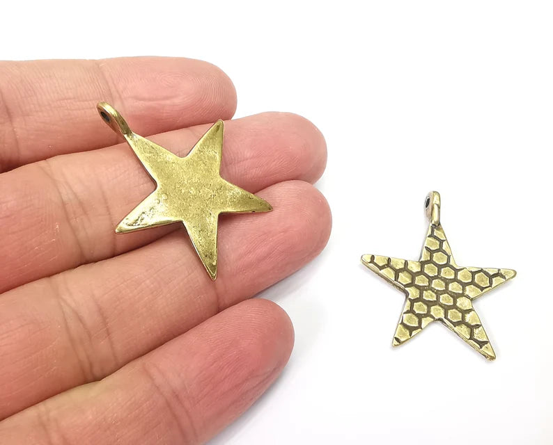 Star Textured Charms Antique Bronze Plated Charm (35x30mm) G27932