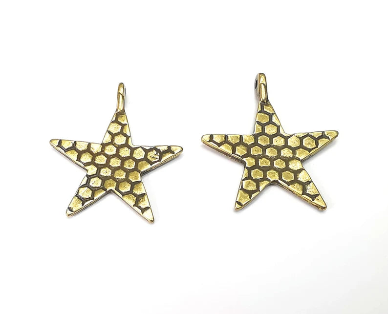 Star Textured Charms Antique Bronze Plated Charm (35x30mm) G27932