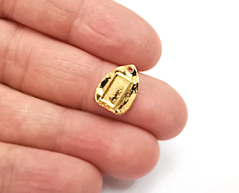 Leaf Gold Rectangle Charm Bezel Blank Cabochon Blank Base Mountings Gold Plated Charms (8x4mm bezel) G27818