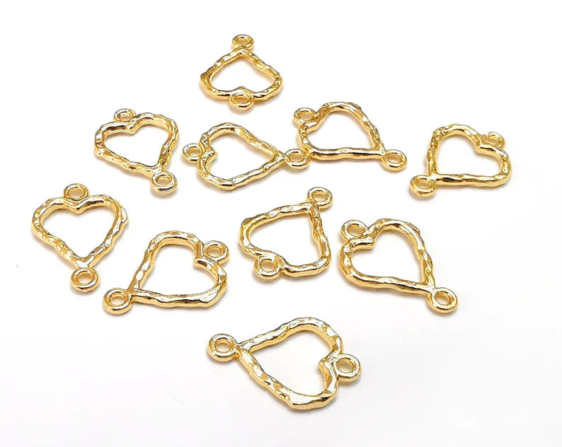 Heart Hammered Charms Connector Shiny Gold Plated Charms (17x12mm) G27795