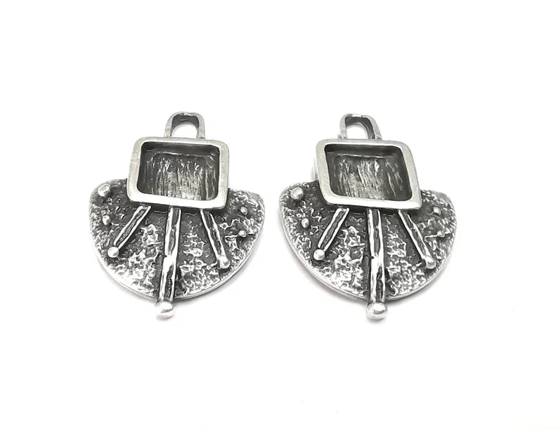 Silver Charms Pendant Antique Silver Plated Charms (35x23mm) (10x10mm) G27940