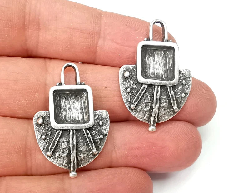 Silver Charms Pendant Antique Silver Plated Charms (35x23mm) (10x10mm) G27940