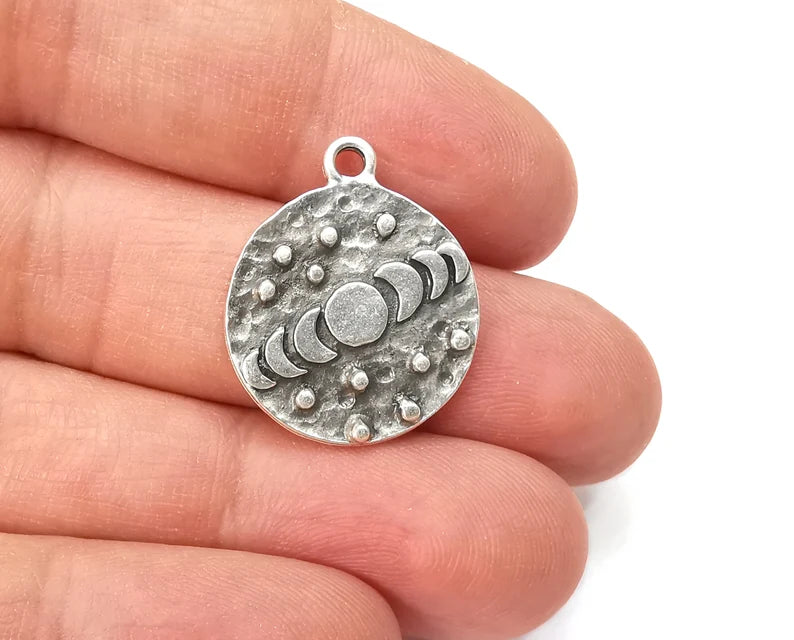 Moon Stars Charms State of The Moon Pendant Antique Silver Plated Charms (25x21mm) G27945