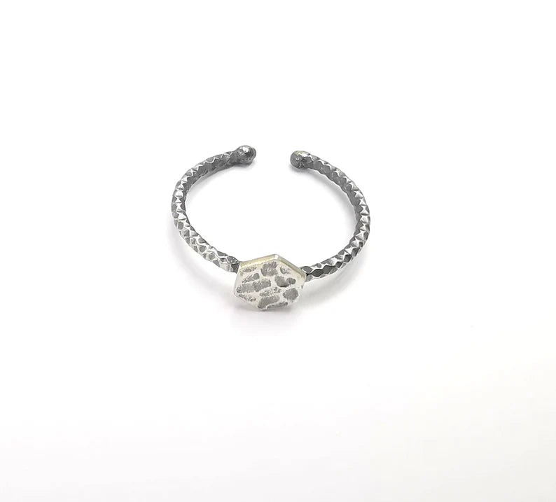 Hexagon Stamping Ring Blanks, Sterling Silver Engraving Blank, Statement Rings, Adjustable Nameplate Ring, 925 Solid Silver 6mm G30261