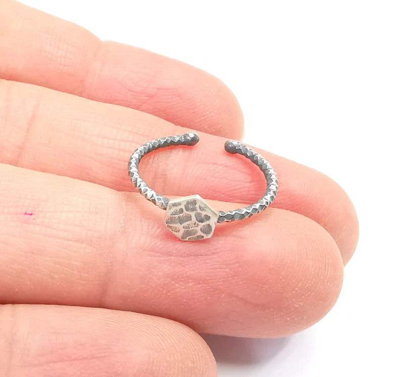 Hexagon Stamping Ring Blanks, Sterling Silver Engraving Blank, Statement Rings, Adjustable Nameplate Ring, 925 Solid Silver 6mm G30261