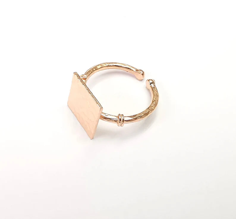Stamping Ring Blanks, Rose Gold Plated Sterling Silver, Engraving Statement Ring, Adjustable Nameplate Ring 925 Solid Silver 12x12mm G30259