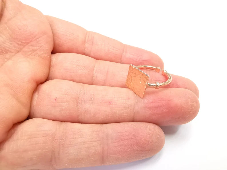 Stamping Ring Blanks, Rose Gold Plated Sterling Silver, Engraving Statement Ring, Adjustable Nameplate Ring 925 Solid Silver 12x12mm G30259