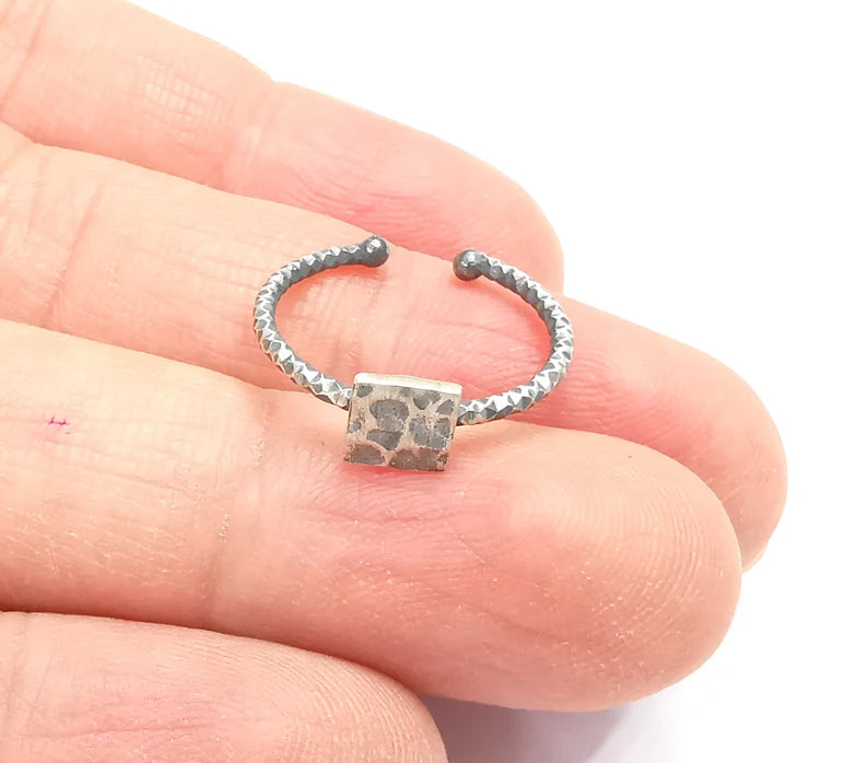 Square Stamping Ring Blanks, Cabochon Ring Sterling Silver Engraving Blank, Statement Rings, Adjustable 925 Solid Silver 6mm G30218