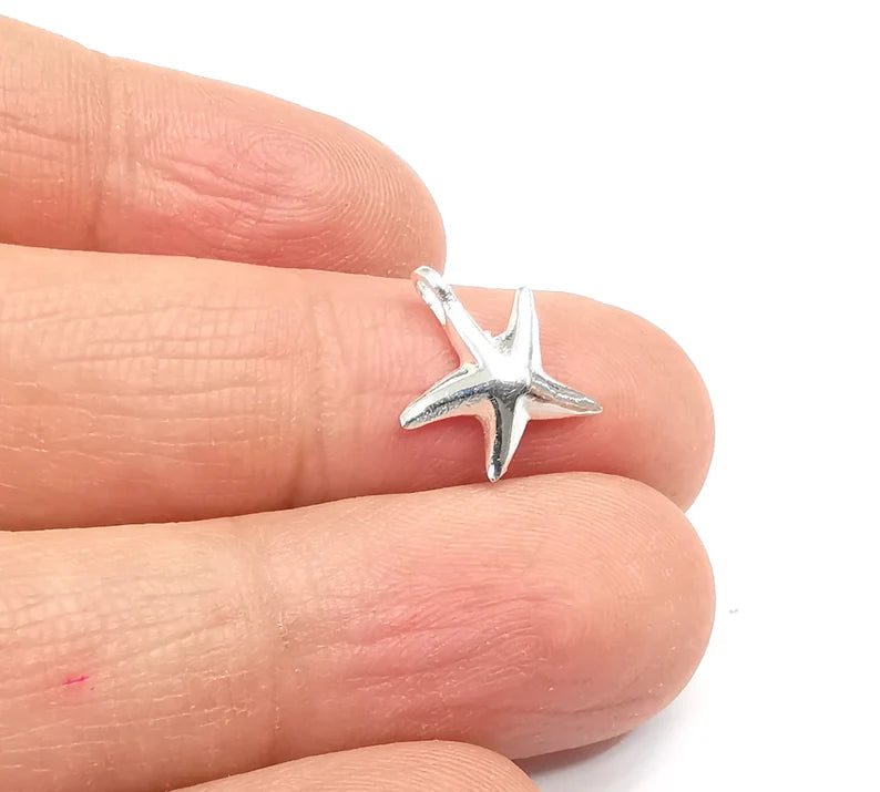 2 Starfish Sterling Silver Charms , 925 Silver Charms (13x12mm) AG27823