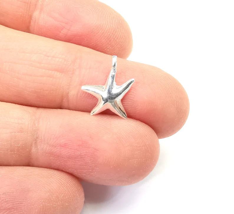 2 Starfish Sterling Silver Charms , 925 Silver Charms (13x12mm) AG27823
